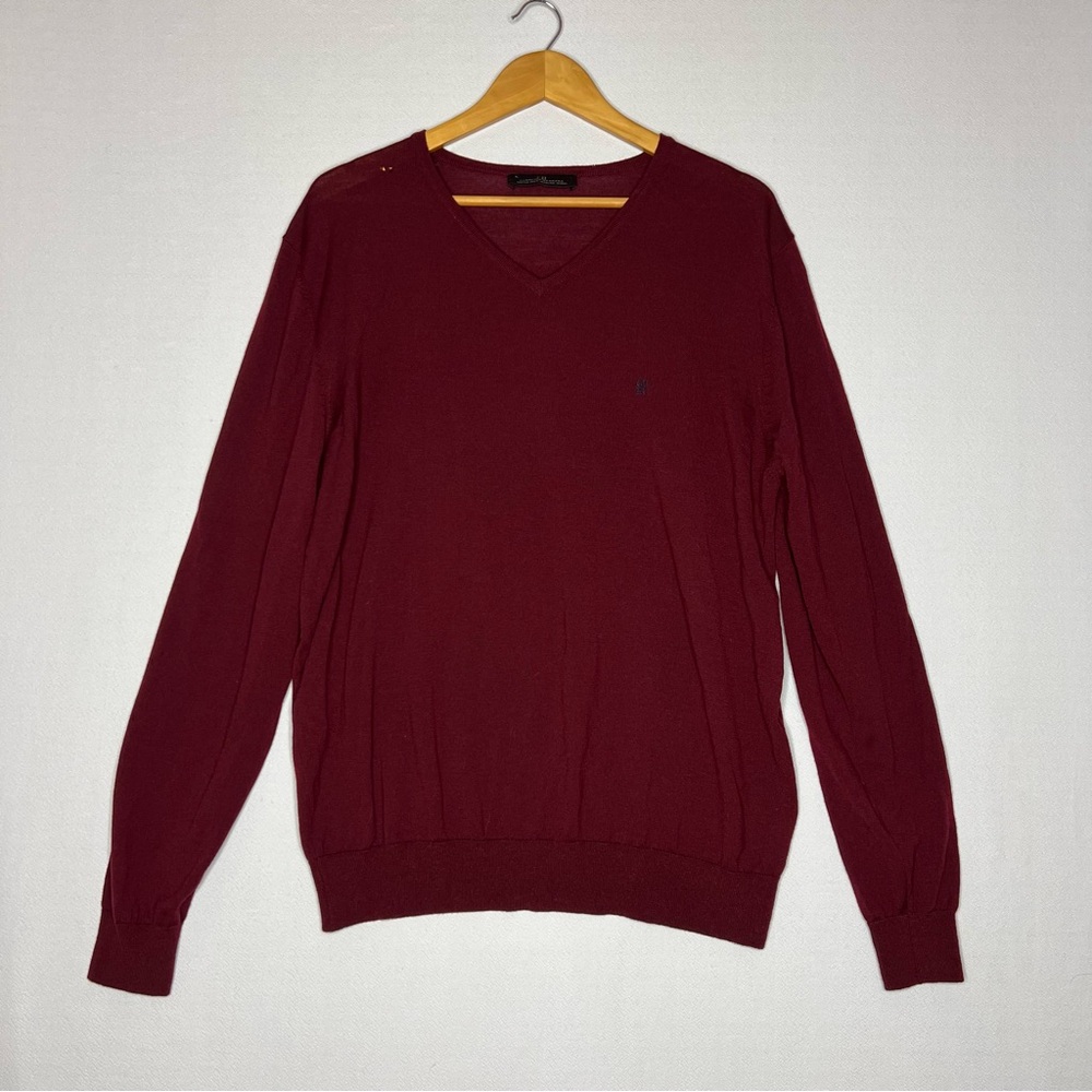 Carolina Herrera Merino Wool V Neck Maroon Mens Sweater Size XL